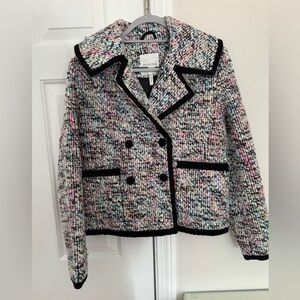 Avec Les Filles Multicolor Tweed Blazer with Black Trim